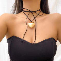 Occident fashion personality large heart pendant black choker