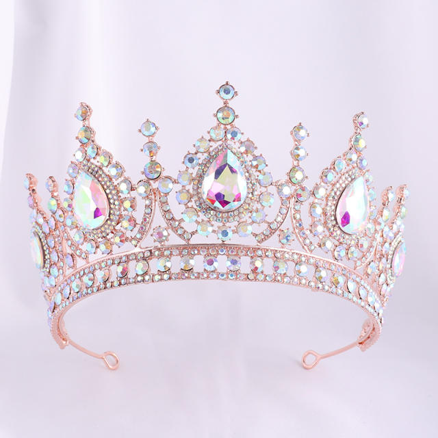 AB color glass crystal statement baroque crown earrings set
