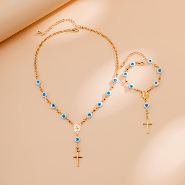 Boho color evil eye beads cross lariet necklace bracelet