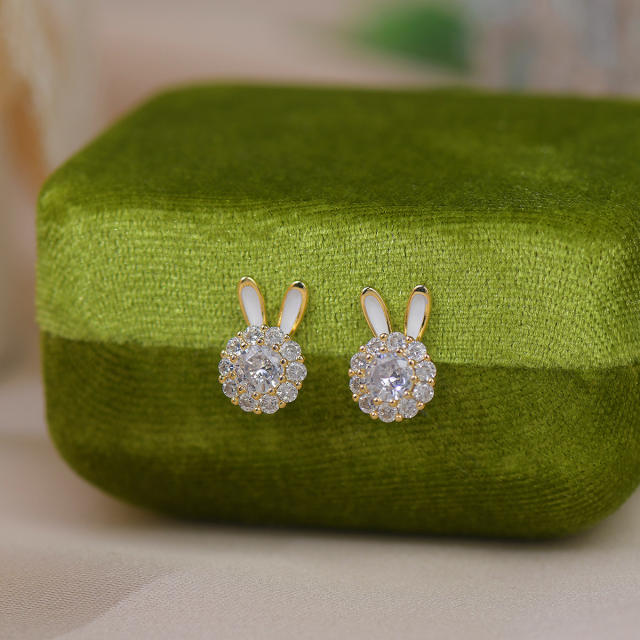 Cute cubic zircon rabbit Rotatable jewelry set