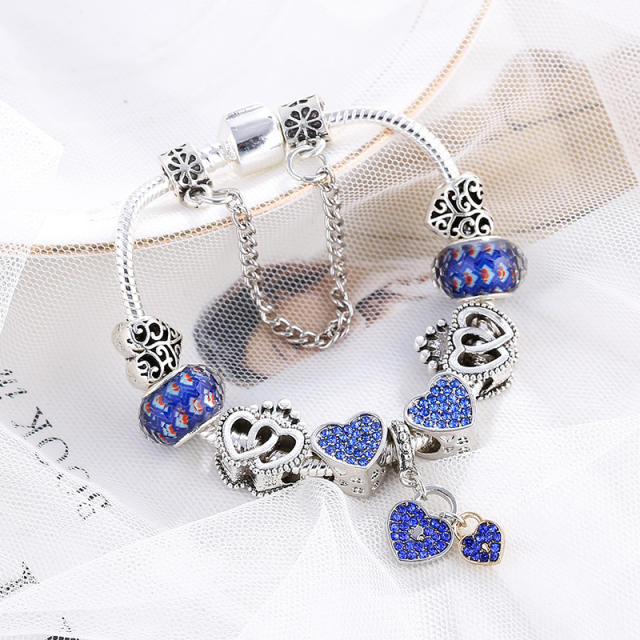 Delicate diamond heart blue color diy bracelet