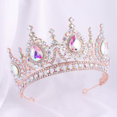 AB color glass crystal statement baroque crown earrings set