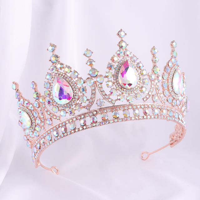 AB color glass crystal statement baroque crown earrings set