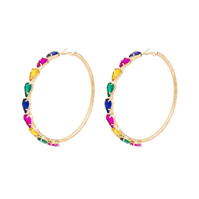 Elegant colorful rhinestone hoop earrings
