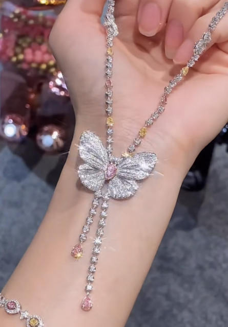 Elegant pave setting cubic zircon butterfly jewelry set