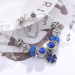 Diy magic clover charm blue beads bracelet