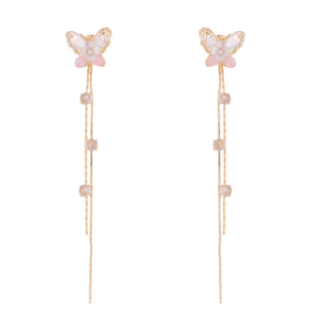 Korean fashion delicate butterfly long tassel earrings