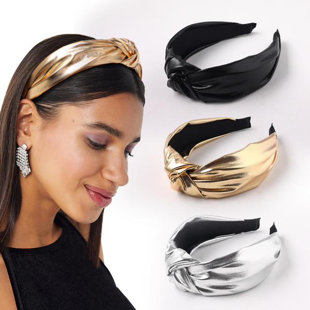 Korean fashion bright PU leather knotted headband