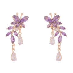 Creative crystal leaf tassel women earrings