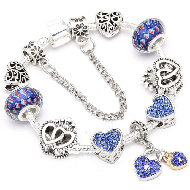 Delicate diamond heart blue color diy bracelet