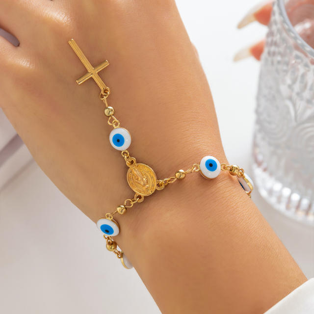 Boho color evil eye beads cross lariet necklace bracelet