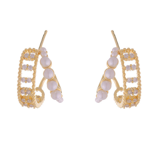 Elegant pearl beads open hoop earrings