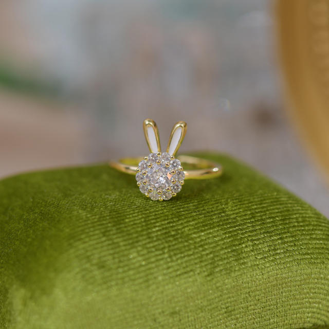 Cute cubic zircon rabbit Rotatable jewelry set