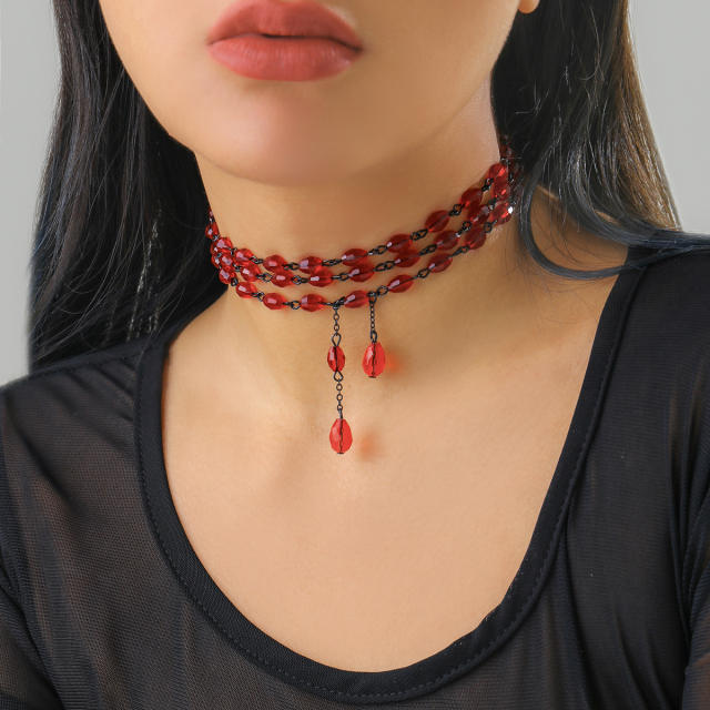 Gothic trend red bead choker necklace