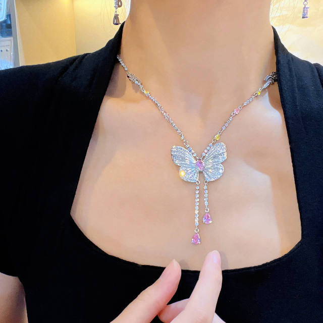 Elegant pave setting cubic zircon butterfly jewelry set