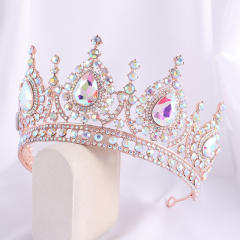 AB color glass crystal statement baroque crown earrings set