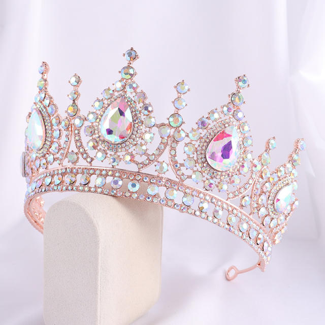 AB color glass crystal statement baroque crown earrings set