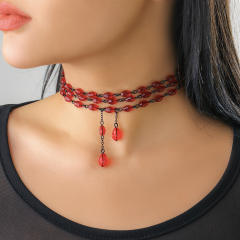 Gothic trend red bead choker necklace