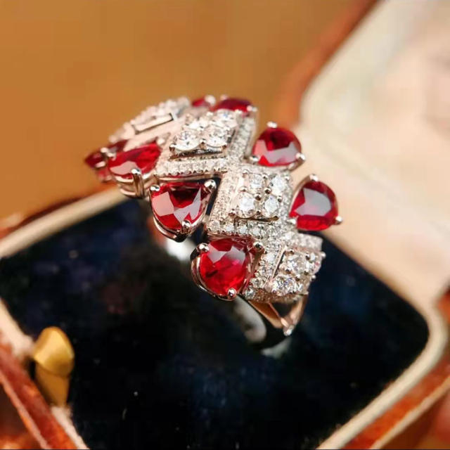 Elegant faux ruby cubic zircon setting rings