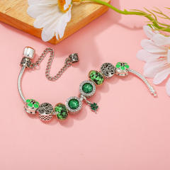 Spring design green color clover beads diy bracelet