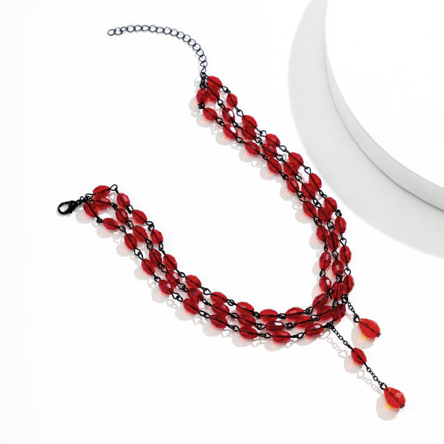 Gothic trend red bead choker necklace