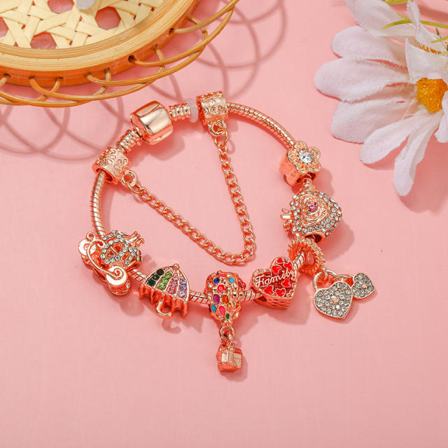 Rose gold color rainbow rhinestone setting diy bracelet