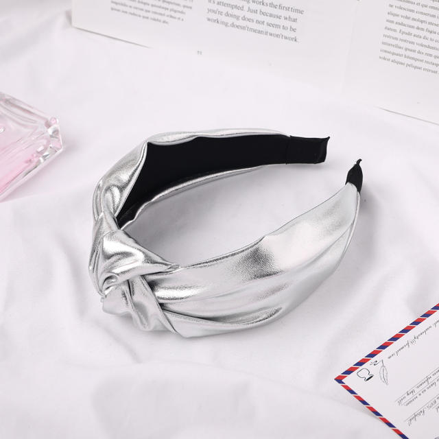 Korean fashion bright PU leather knotted headband