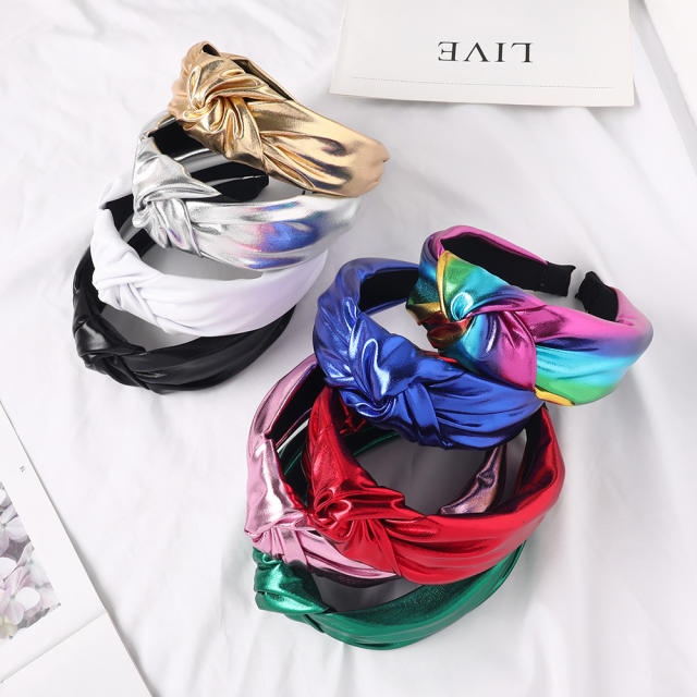 Korean fashion bright PU leather knotted headband