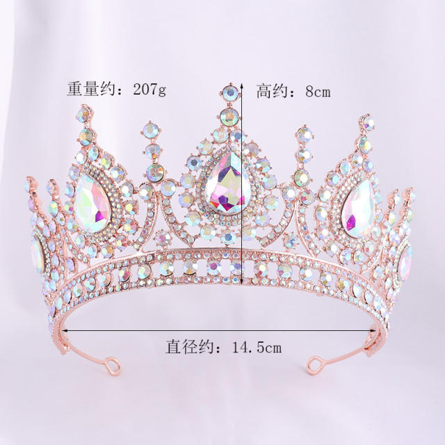 AB color glass crystal statement baroque crown earrings set