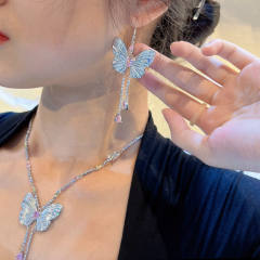 Elegant pave setting cubic zircon butterfly jewelry set