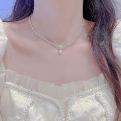 Luxury pave setting cubic zircon drop pearl necklace