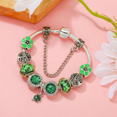 Spring design green color clover beads diy bracelet