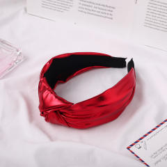 Korean fashion bright PU leather knotted headband