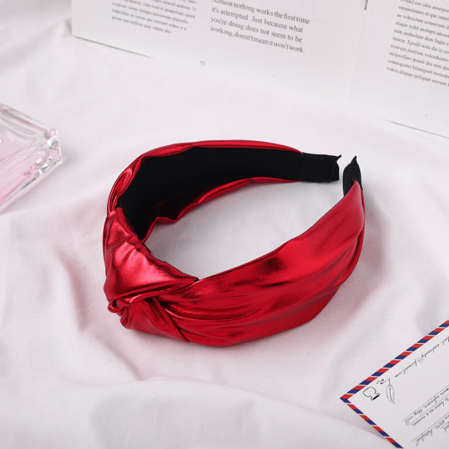 Korean fashion bright PU leather knotted headband