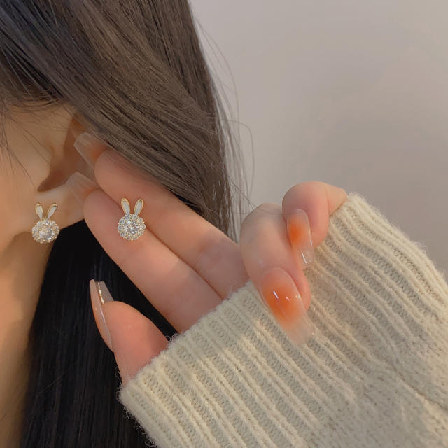 Cute cubic zircon rabbit Rotatable jewelry set