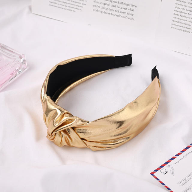 Korean fashion bright PU leather knotted headband