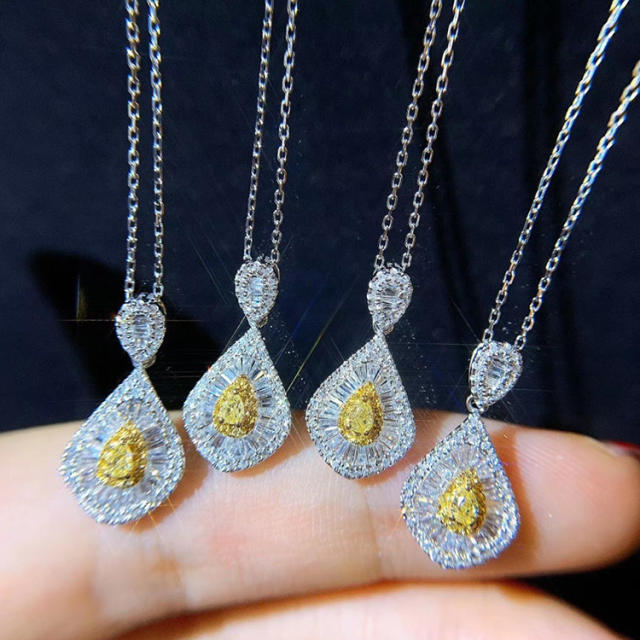 Elegant topaz statement pendant diamond necklace