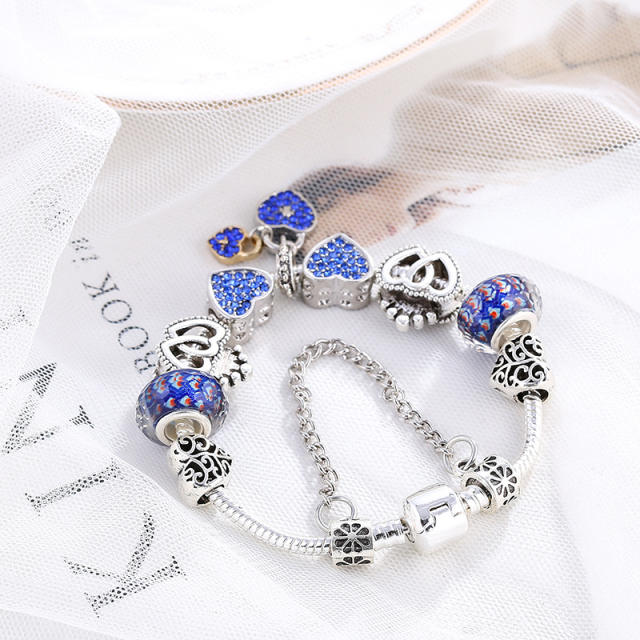 Delicate diamond heart blue color diy bracelet