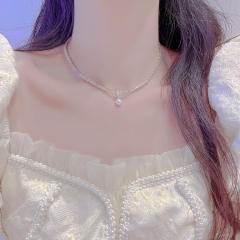 Luxury pave setting cubic zircon drop pearl necklace