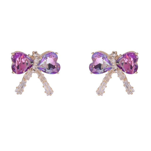 Delicate amethyst bow cute studs earrings for women