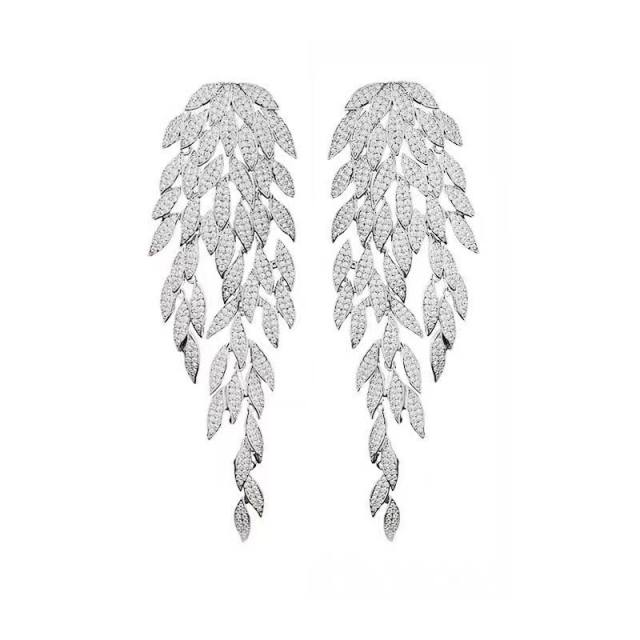 Luxury pave setting rhinestone dangle earrings