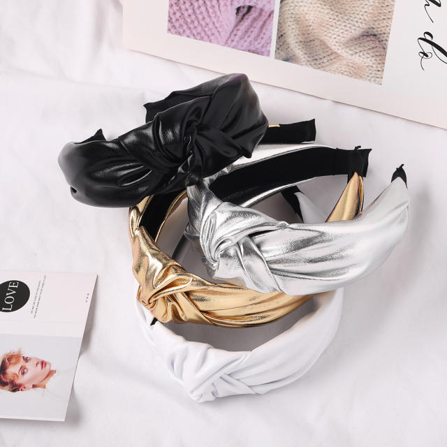 Korean fashion bright PU leather knotted headband