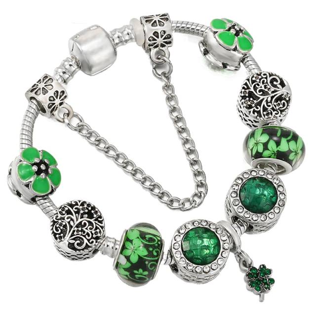 Spring design green color clover beads diy bracelet