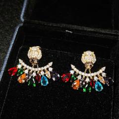 Eelgant color crystal beads diamond tiger head jacket earrings