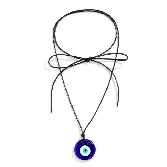Personality vintage blue evil eye pendant layer necklace