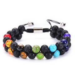 Two layer natural stone bead braid bracelet