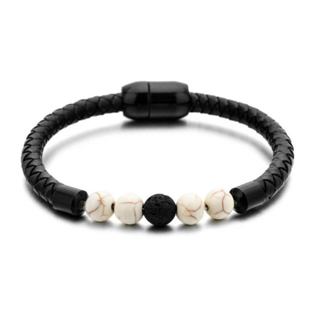 Colorful natural stone beads stainless steel clasp bracelet for men