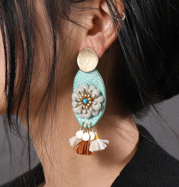 Boho rope tassel flower earrings