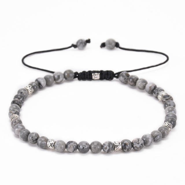 4MM colorful natural stone bead adjustable bracelet