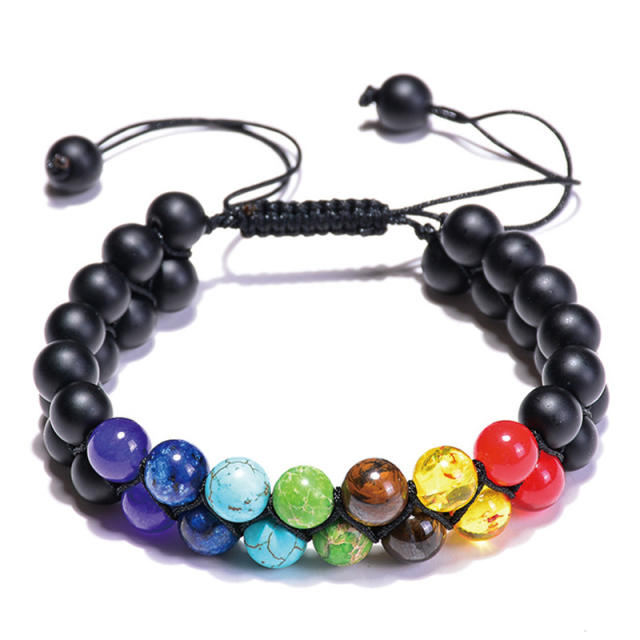 Two layer natural stone bead braid bracelet